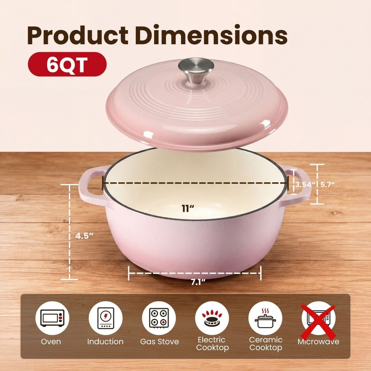 Cast Iron Dutch Oven Pot with Dual Handles for Bread Baking and Braising 6 Quart - Image 10