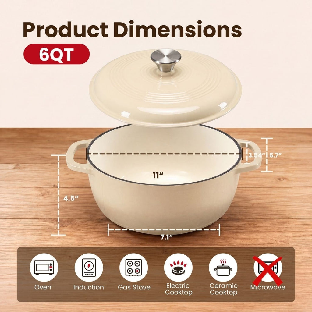 Cast Iron Dutch Oven Pot with Dual Handles for Bread Baking and Braising 6 Quart - Image 11
