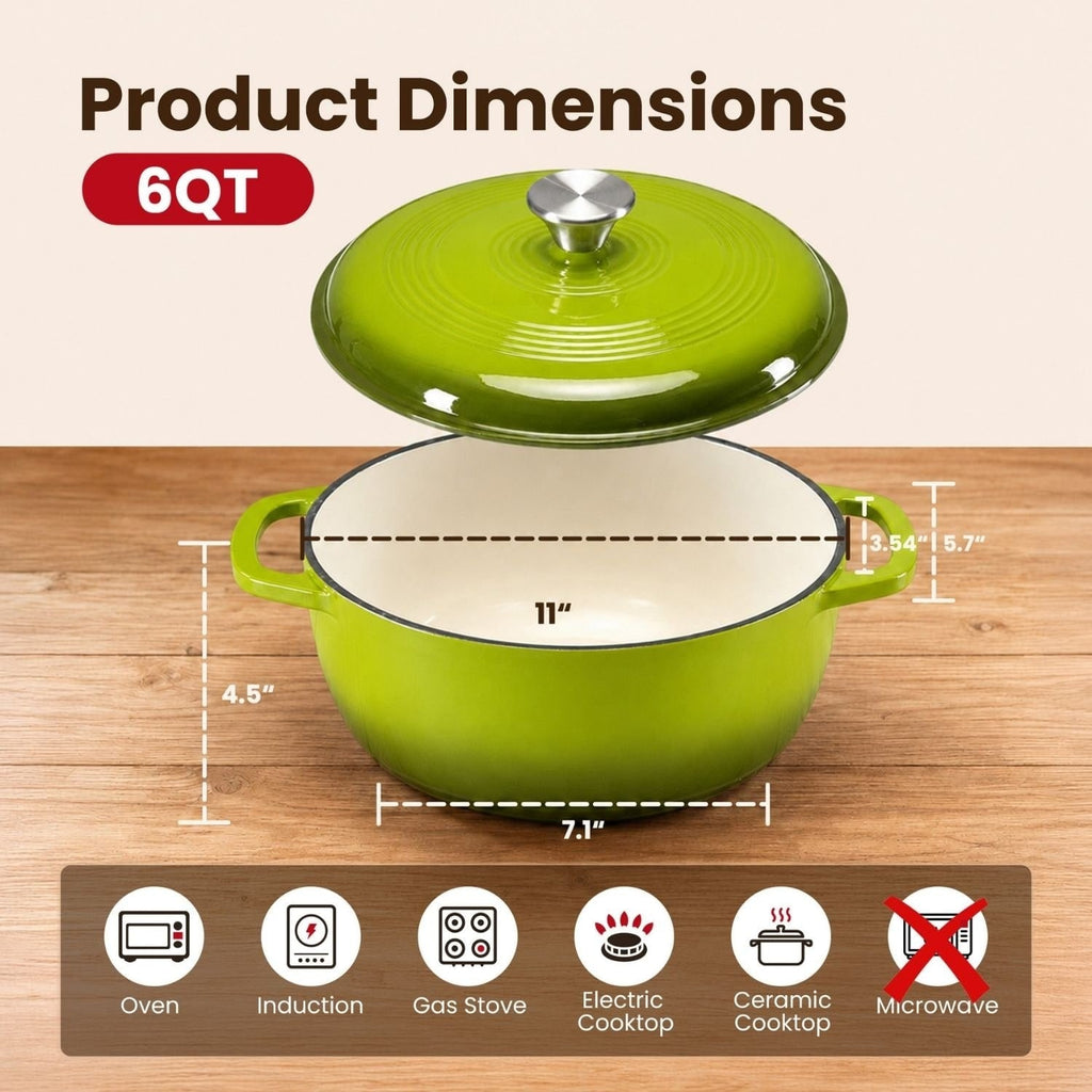 Cast Iron Dutch Oven Pot with Dual Handles for Bread Baking and Braising 6 Quart - Image 8