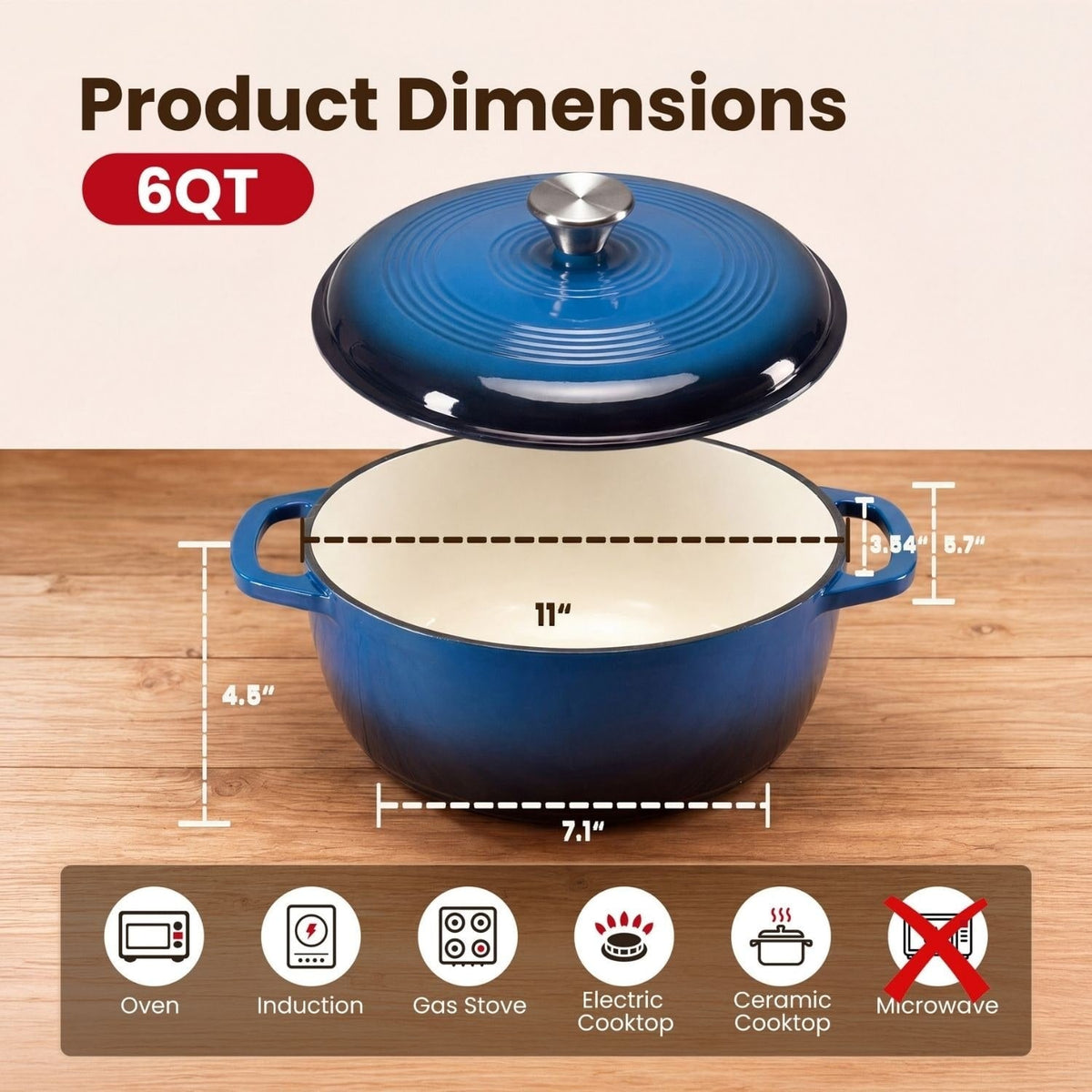 Cast Iron Dutch Oven Pot with Dual Handles for Bread Baking and Braising 6 Quart - Image 9