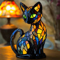 Cat Table Lamp with Stained Glass Mosaic Design and Color-Changing Bedside Light - Image 1