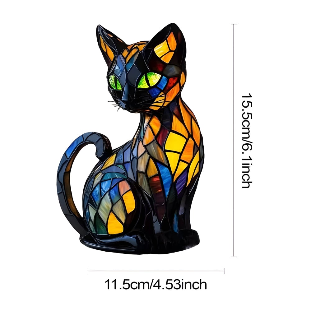 Cat Table Lamp with Stained Glass Mosaic Design and Color-Changing Bedside Light - Image 7