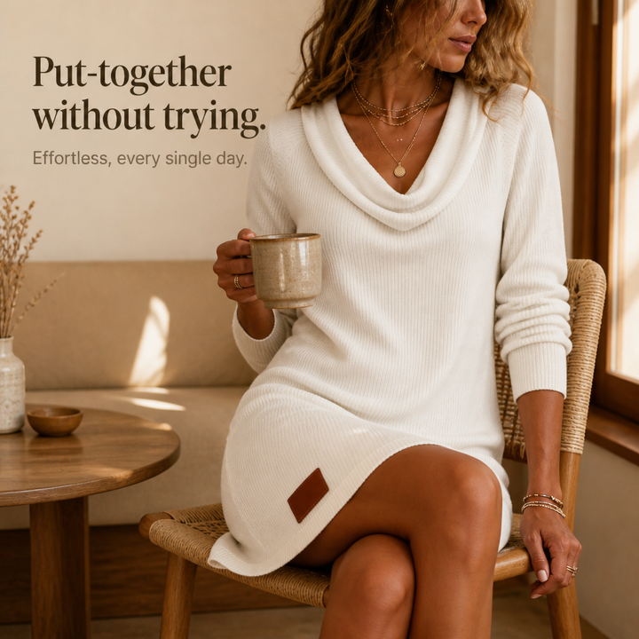 Women's Ribbed Knit Cowl Neck Mini Dress