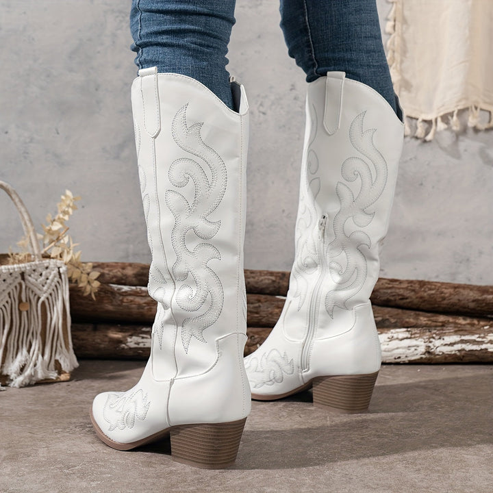 Women's Knee High Cowboy Boots with Block Heel