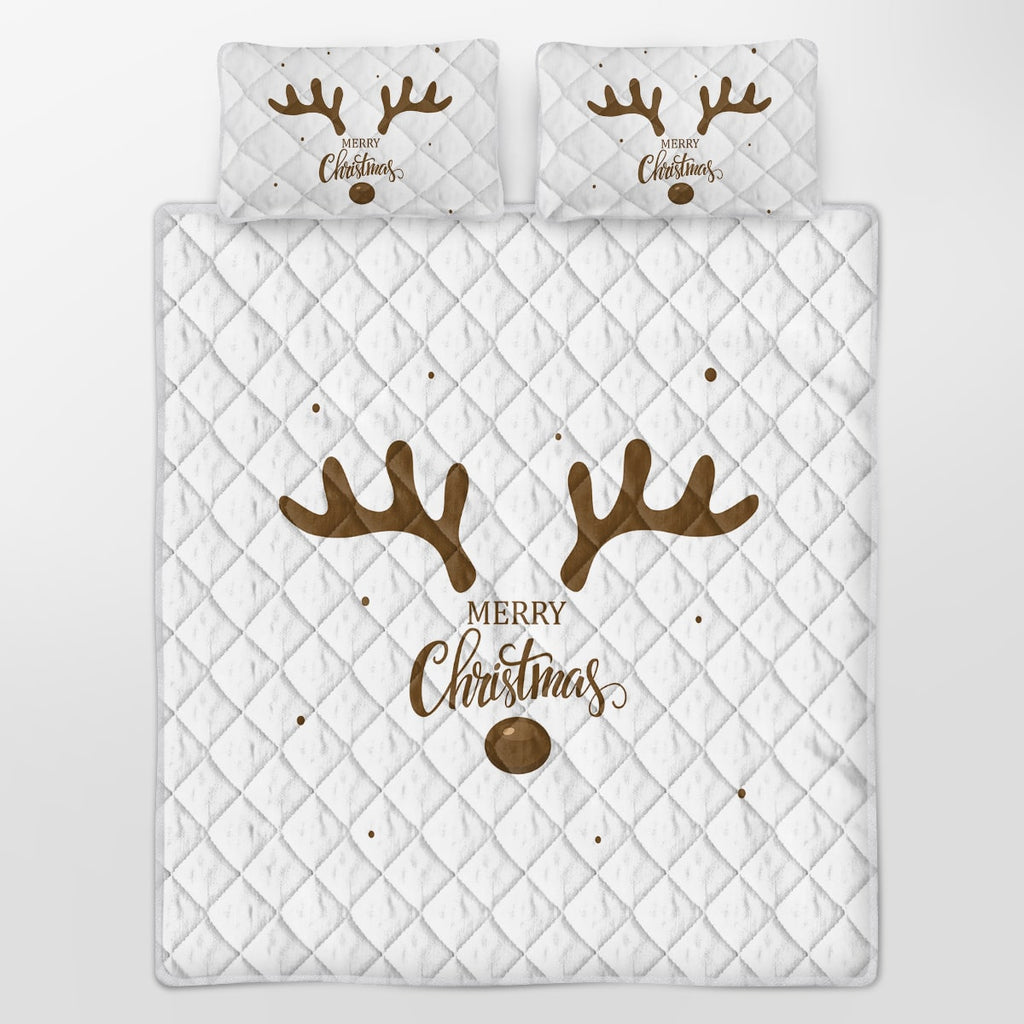 Christmas Bedding Set with Reindeer Print Quilted Microfiber Quilt and 2 Pillow Shams - Image 3