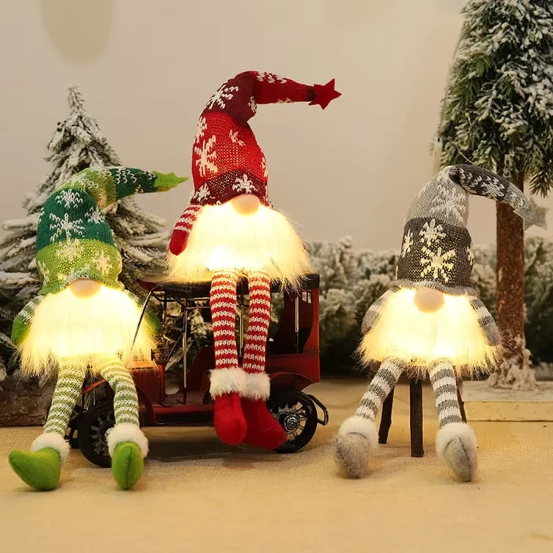 Christmas Gnome with Light Up LED Knit Snowflake Hat and Plush Fabric Body - Image 2