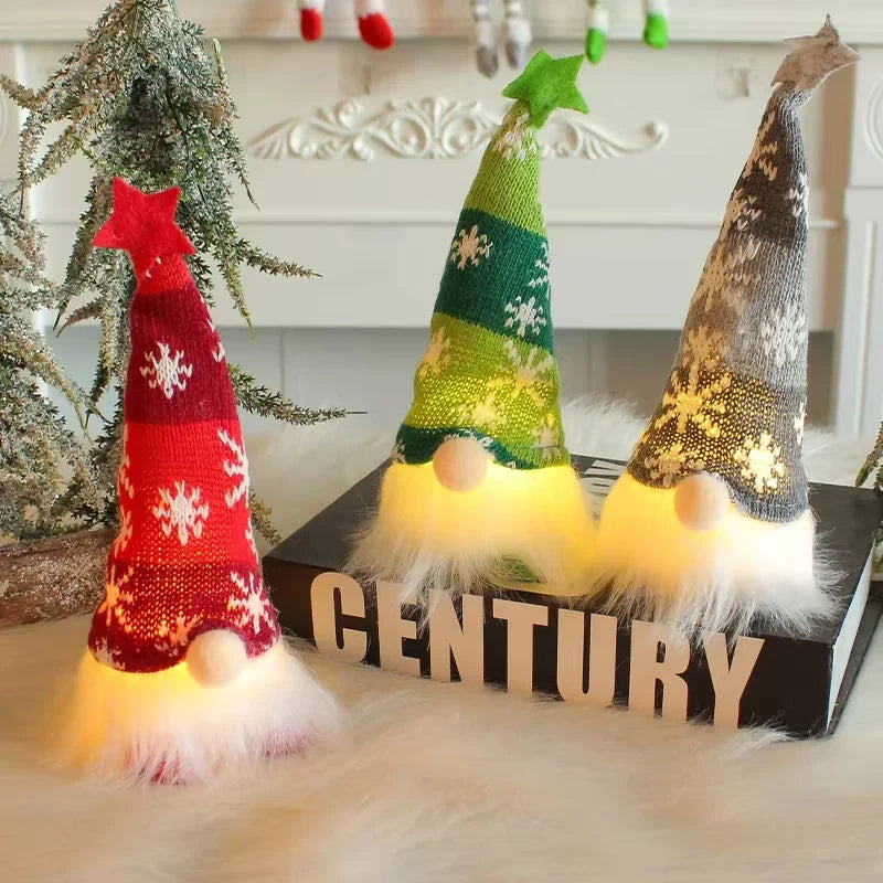 Christmas Gnome with Light Up LED Knit Snowflake Hat and Plush Fabric Body - Image 3