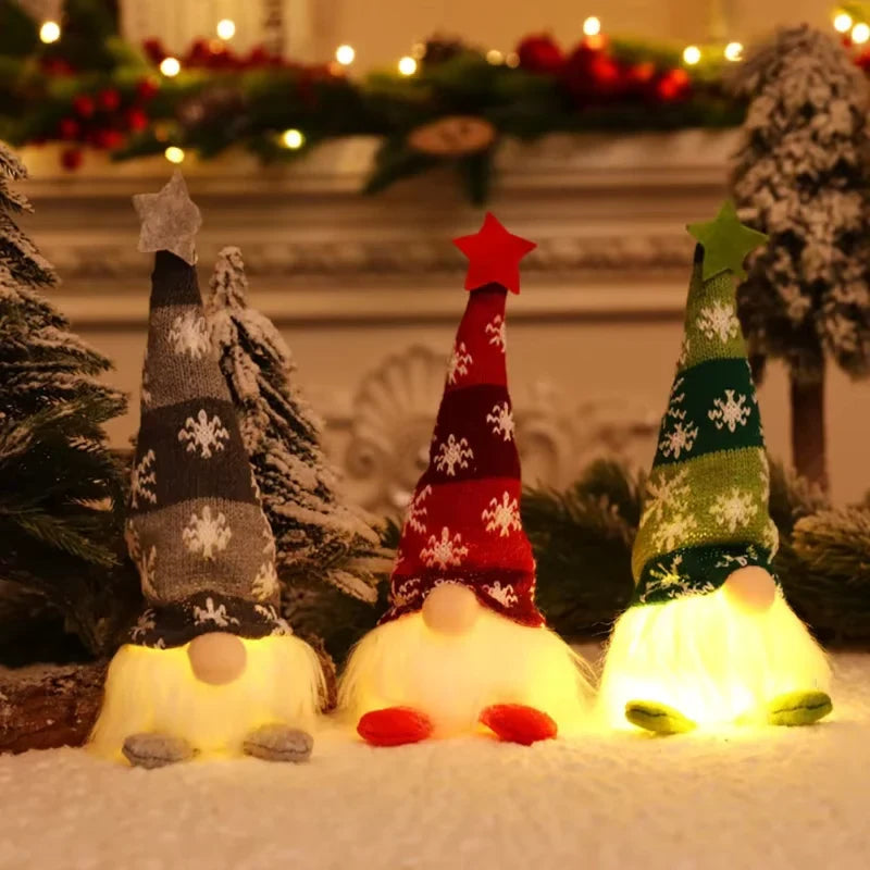 Christmas Gnome with Light Up LED Knit Snowflake Hat and Plush Fabric Body - Image 4