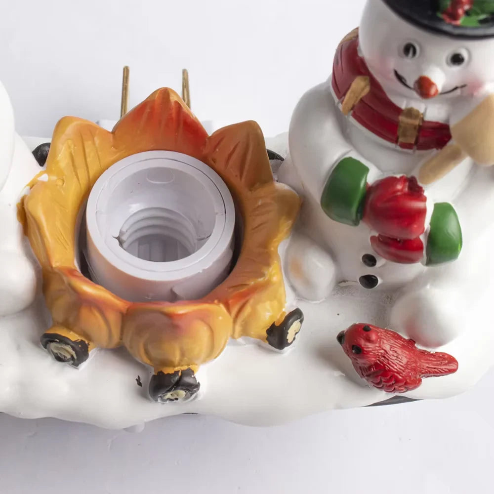 Christmas Night Lights Plug-In Snowman Campfire with Warm Yellow Flame and Cardinal Birds - Image 4