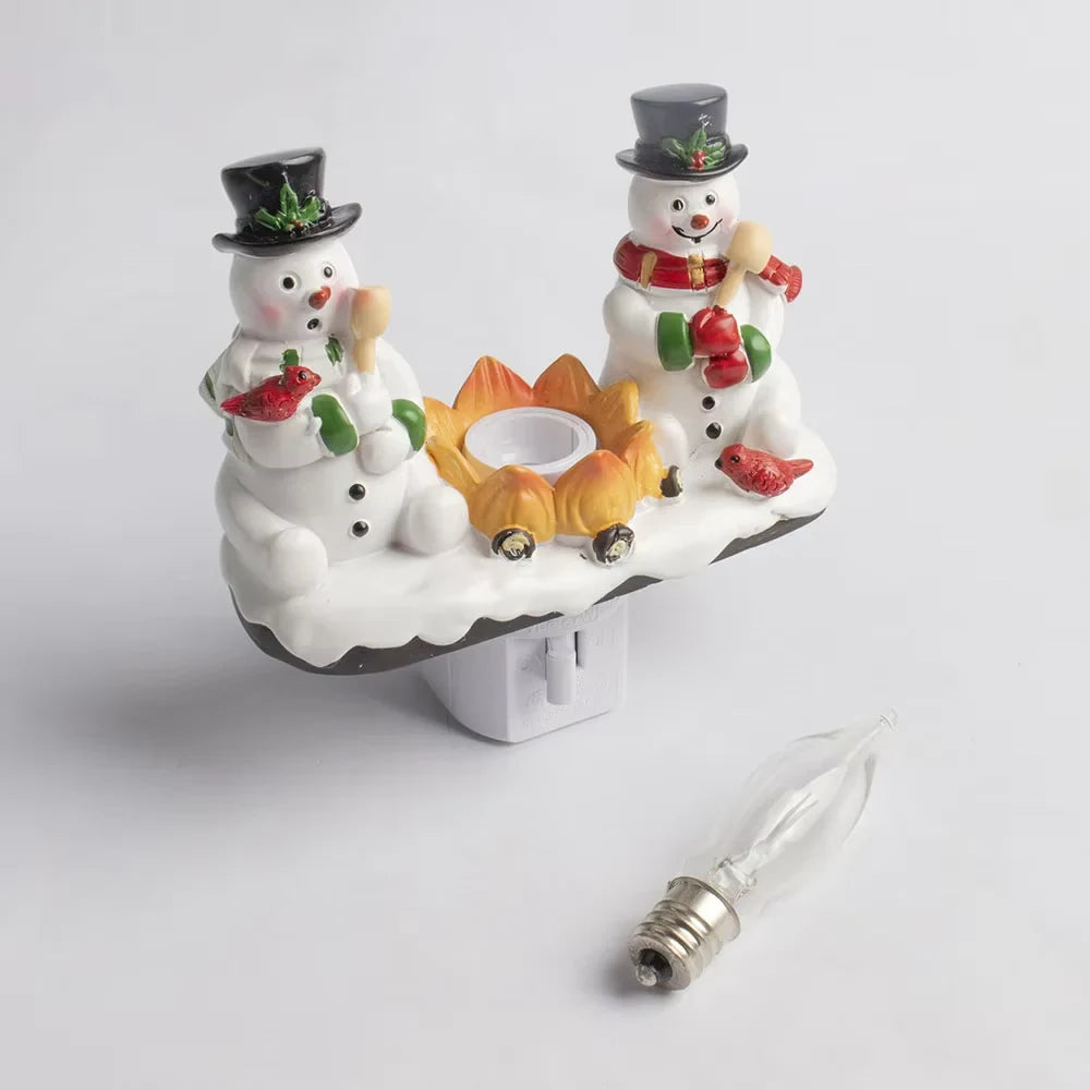 Christmas Night Lights Plug-In Snowman Campfire with Warm Yellow Flame and Cardinal Birds - Image 5