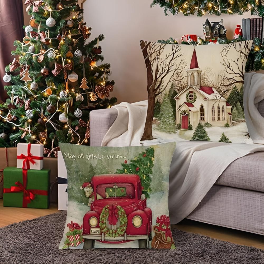 Christmas Pillow Cover Throw Cushion with Festive Holiday Prints and Hidden Zipper - Image 1
