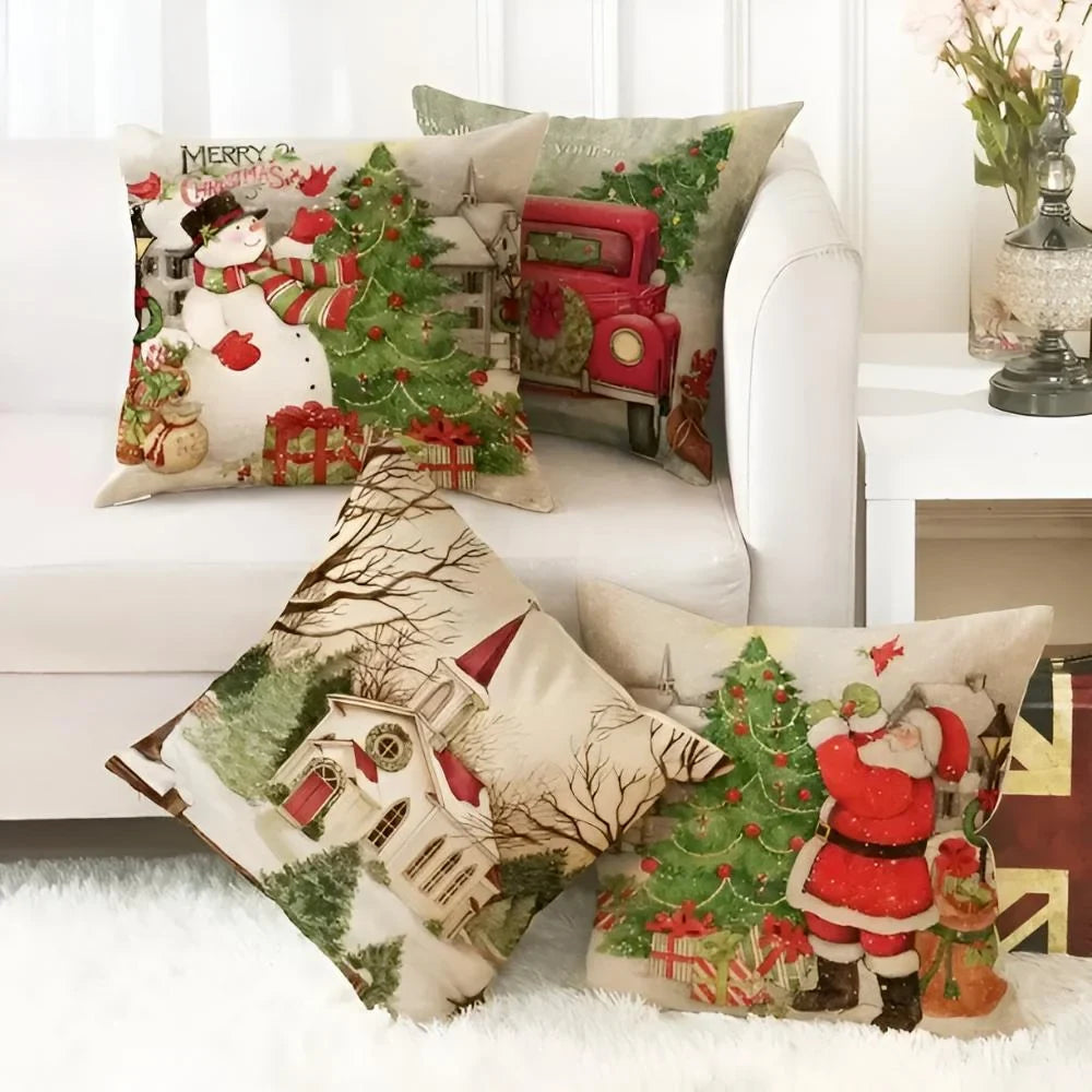 Christmas Pillow Cover Throw Cushion with Festive Holiday Prints and Hidden Zipper - Image 2
