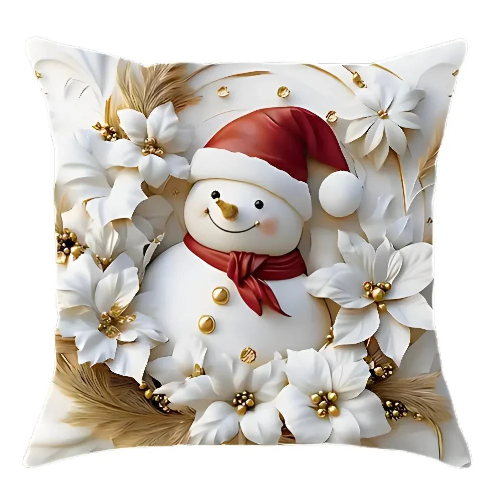 Christmas Pillow Covers Set of 4 Square Throw with 3D Santa Snowman Reindeer Tree Designs - Image 5