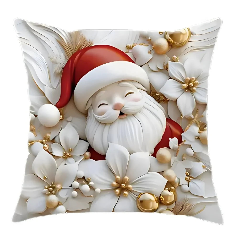Christmas Pillow Covers Set of 4 Square Throw with 3D Santa Snowman Reindeer Tree Designs - Image 6