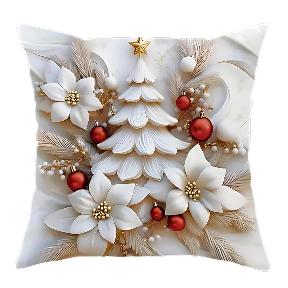 Christmas Pillow Covers Set of 4 Square Throw with 3D Santa Snowman Reindeer Tree Designs - Image 7