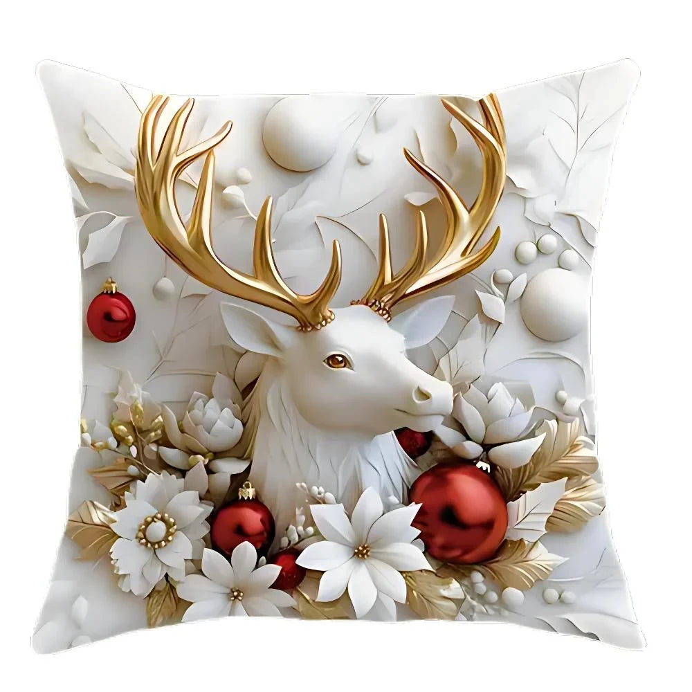 Christmas Pillow Covers Set of 4 Square Throw with 3D Santa Snowman Reindeer Tree Designs - Image 8