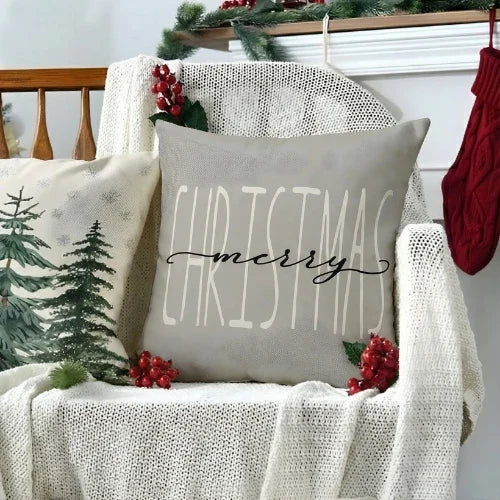 Christmas Pillow Covers Set of 4 Square Throw with Hidden Zipper and Woven Microfibre Blend - Image 1
