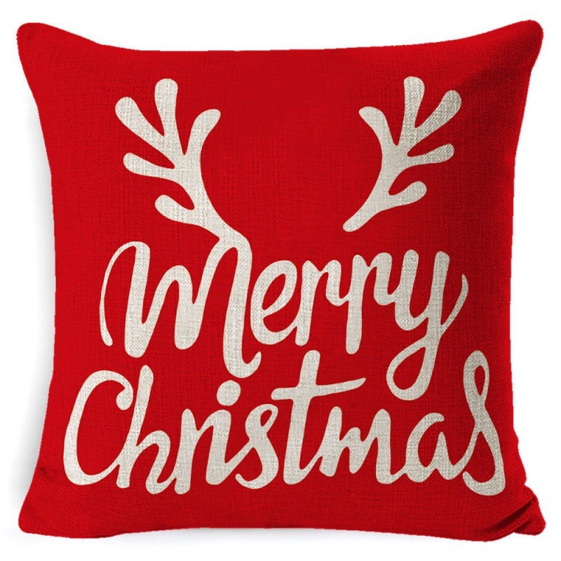 Christmas Pillow Covers Square Linen Throw with Festive Holiday Graphics - Image 1