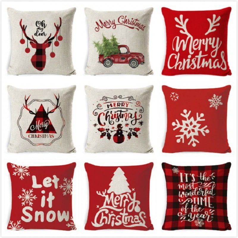 Christmas Pillow Covers Square Linen Throw with Festive Holiday Graphics - Image 21