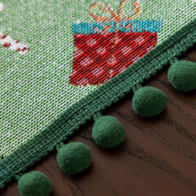 Christmas Tablecloth with Pom-Pom Trim Woven Festive Holiday Table Linens - Image 6