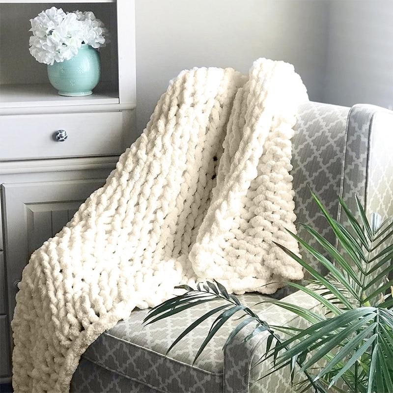 Chunky Throw Blanket with Thick Knit Chenille Weave and Plush Texture - Image 1