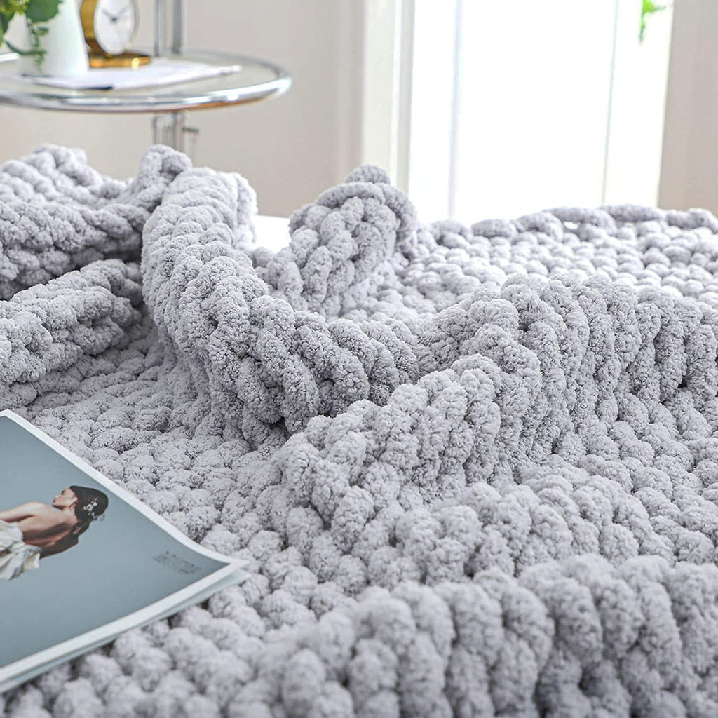 Chunky Throw Blanket with Thick Knit Chenille Weave and Plush Texture - Image 2
