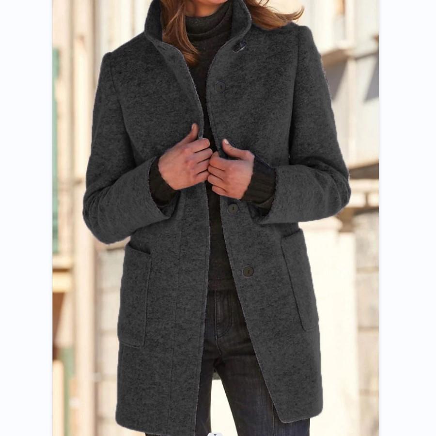 Women's Mid-Length Coat with Stand Collar