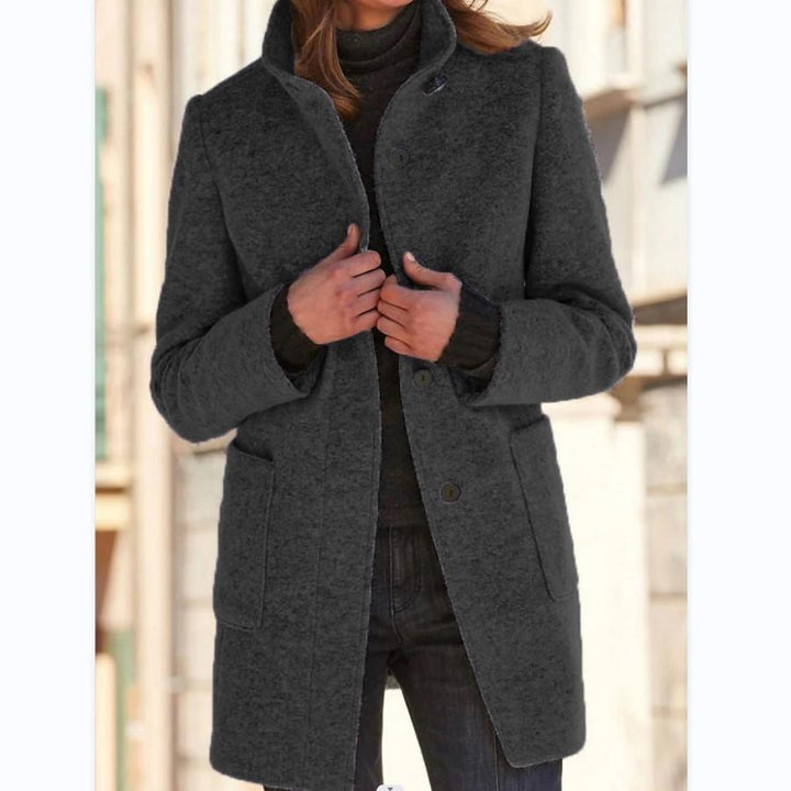 Women's Mid-Length Coat with Stand Collar