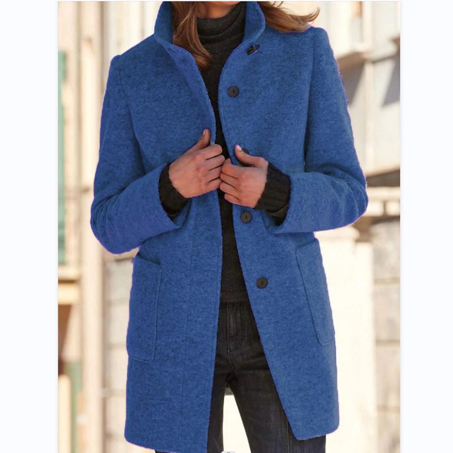Women's Mid-Length Coat with Stand Collar