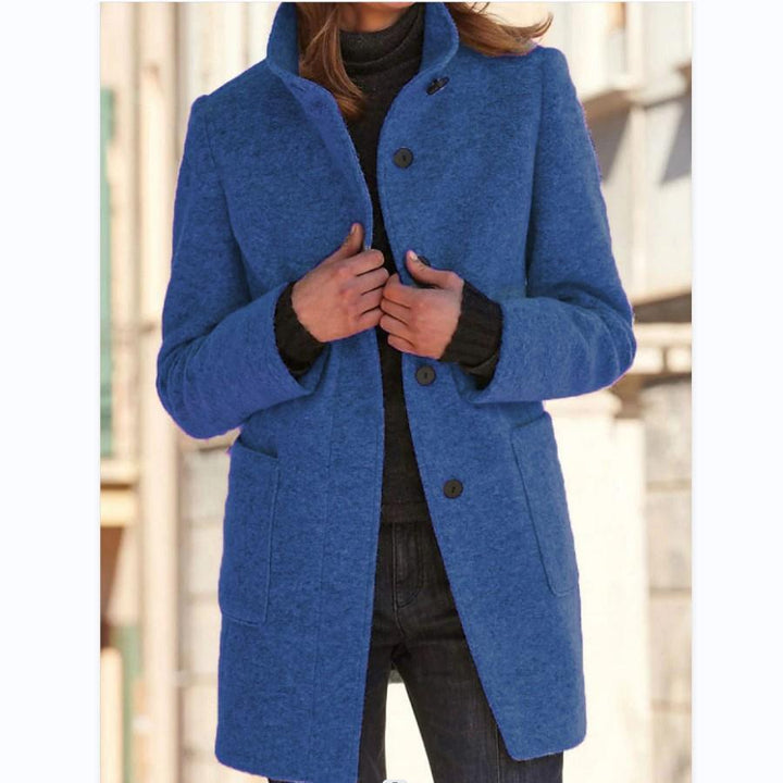 Women's Mid-Length Coat with Stand Collar