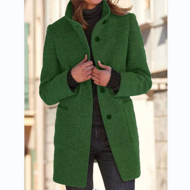 Women's Mid-Length Coat with Stand Collar