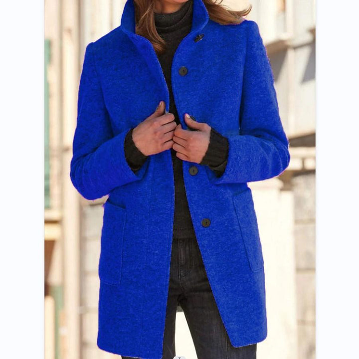 Women's Mid-Length Coat with Stand Collar