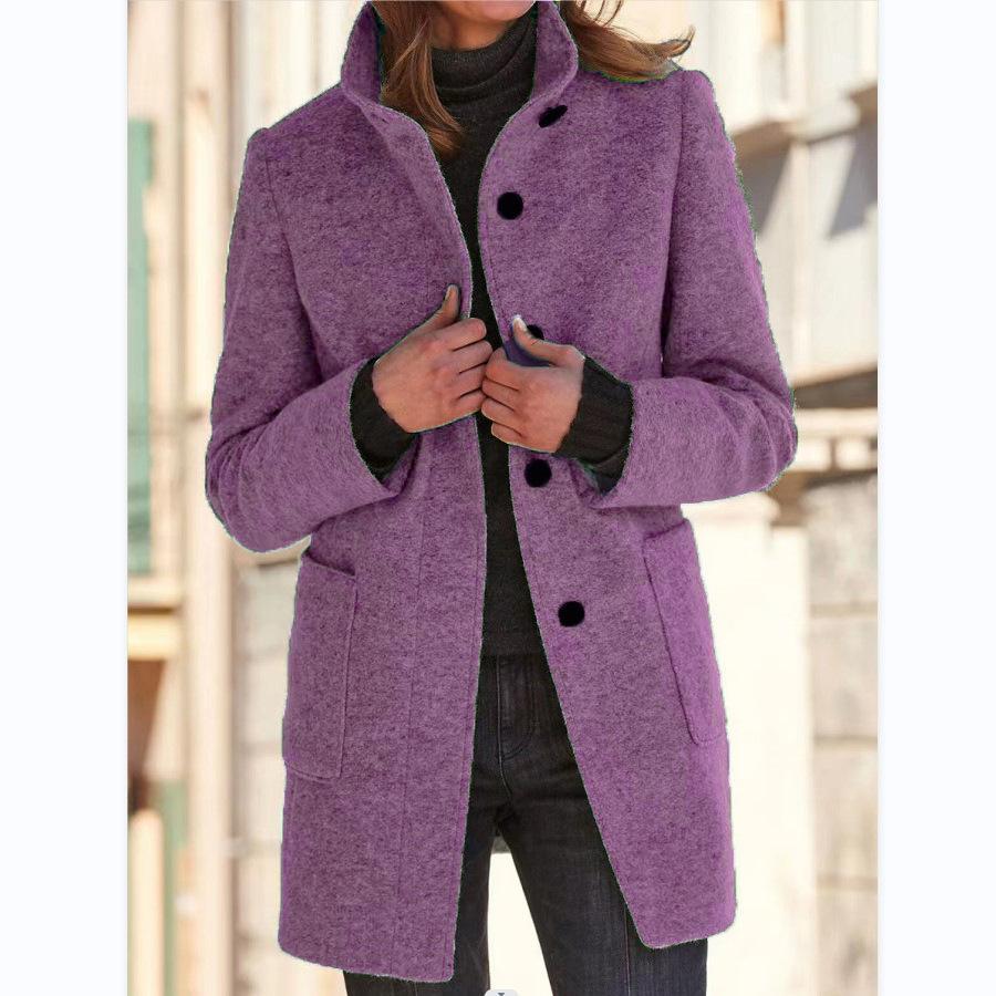 Women's Mid-Length Coat with Stand Collar
