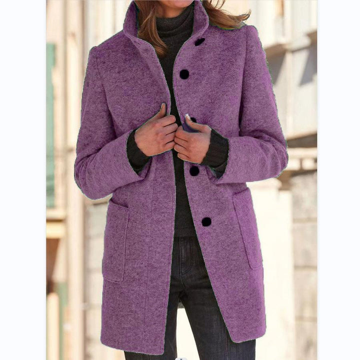 Women's Mid-Length Coat with Stand Collar