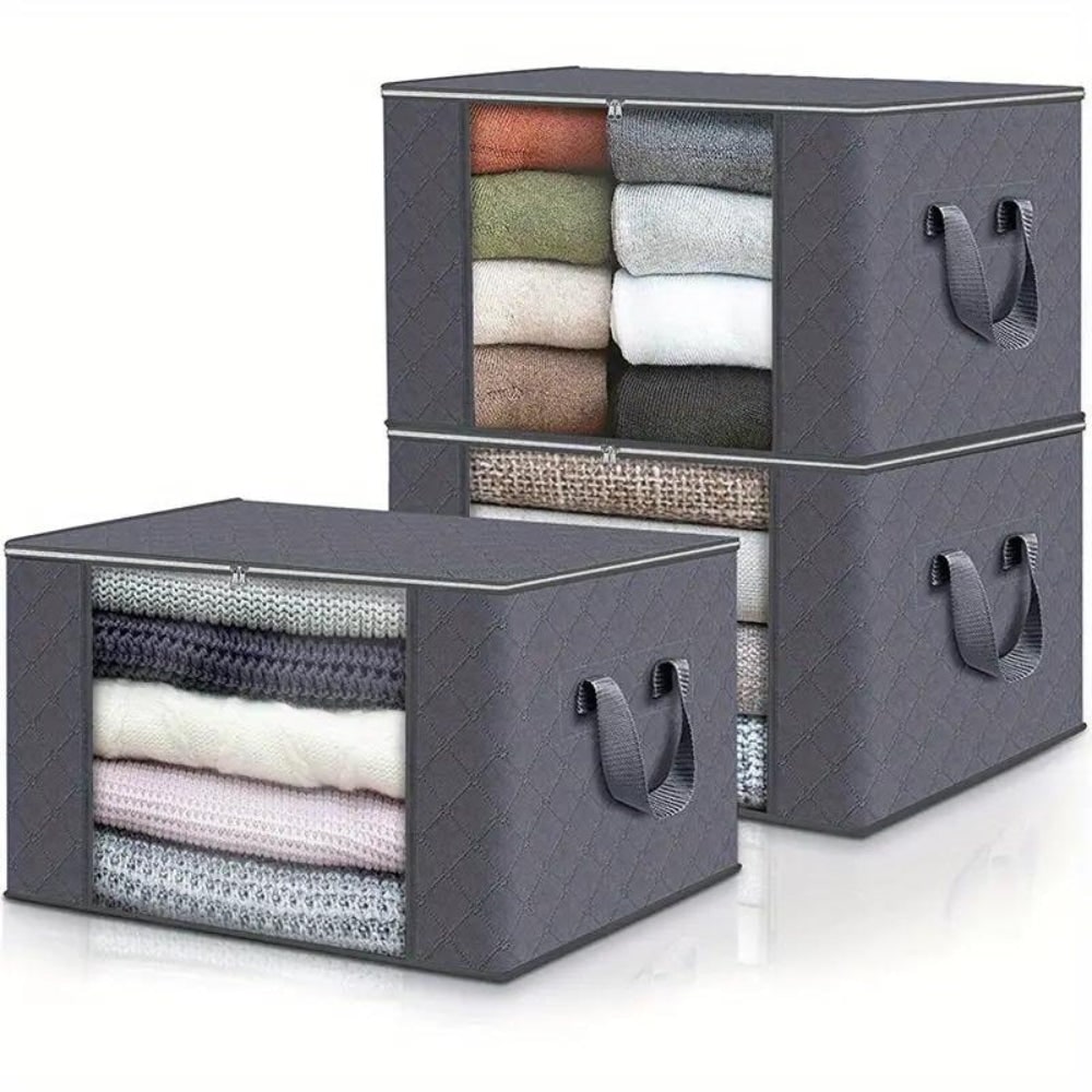 Clothes Storage Bins with Clear Window Foldable Fabric Organizer Bags with Handles - Image 1