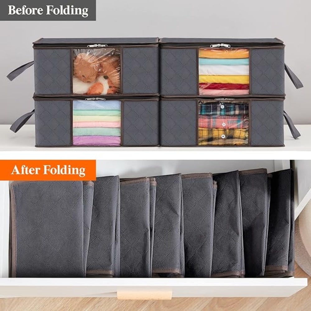 Clothes Storage Bins with Clear Window Foldable Fabric Organizer Bags with Handles - Image 8