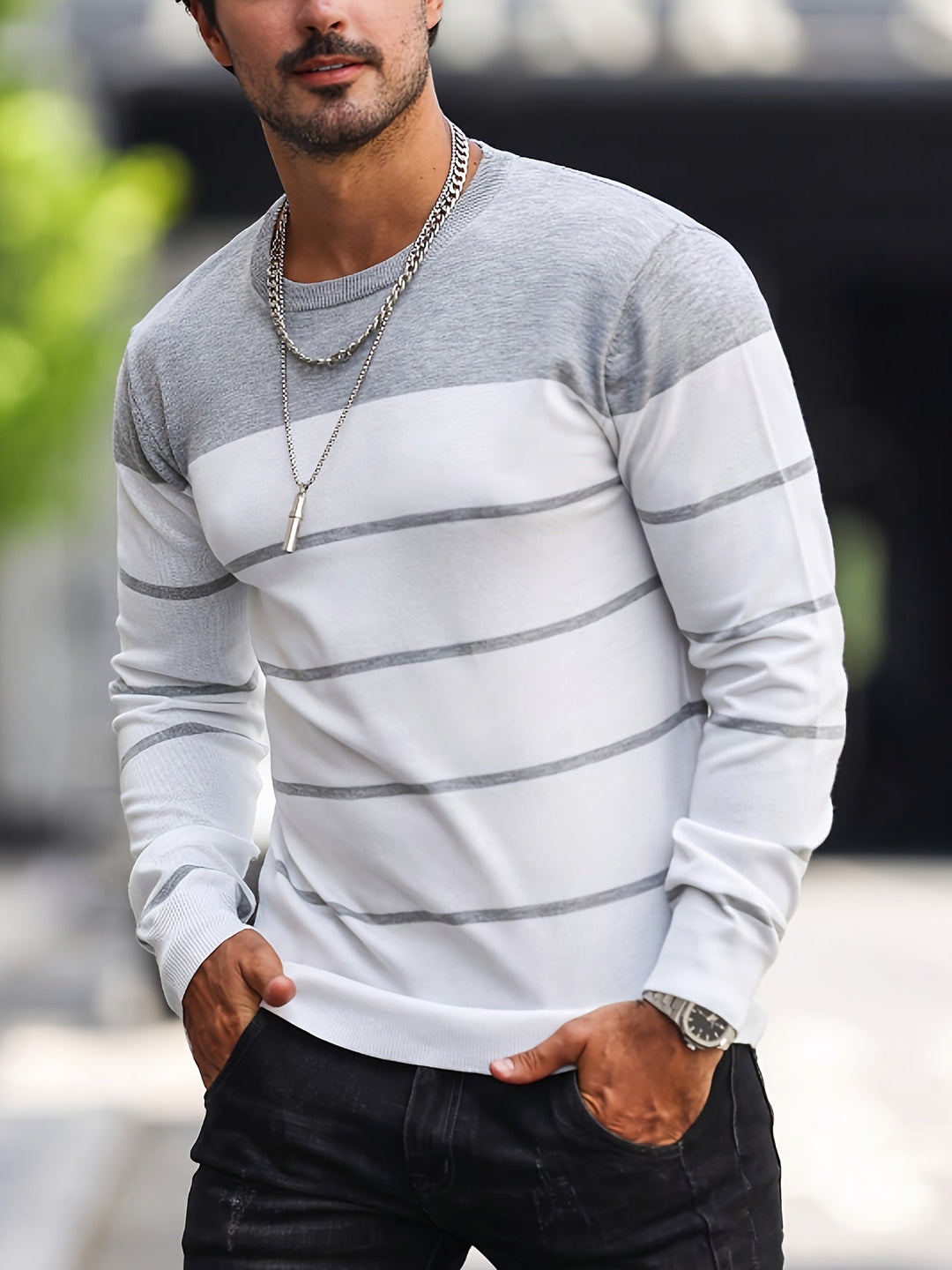 Men's Striped Crew Neck Jumper