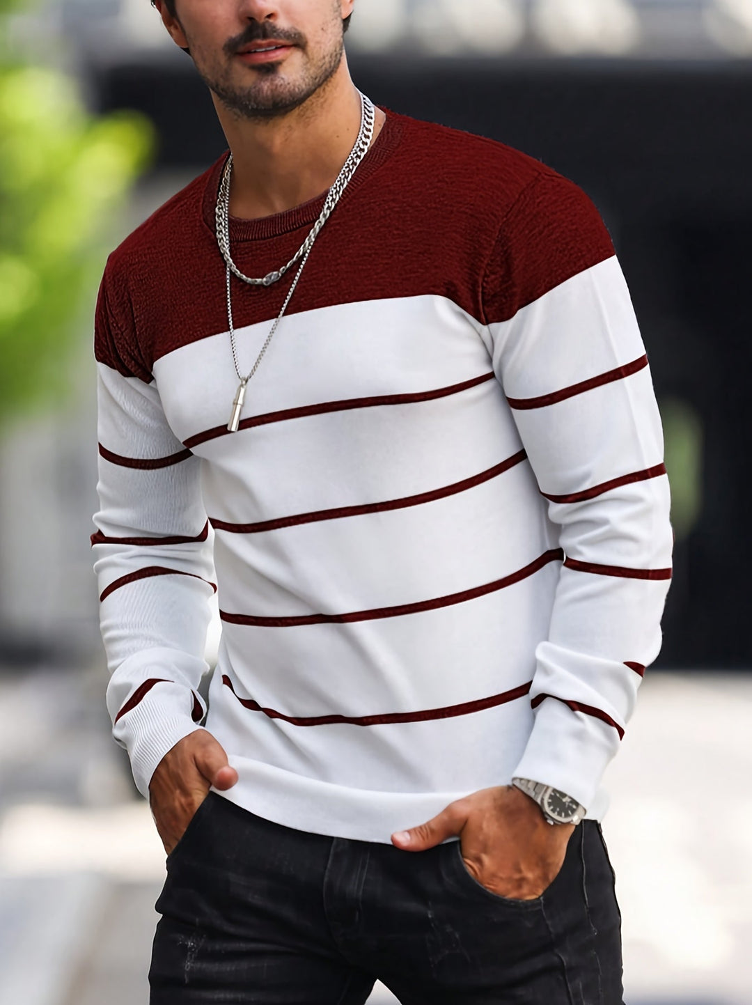 Men's Striped Crew Neck Jumper