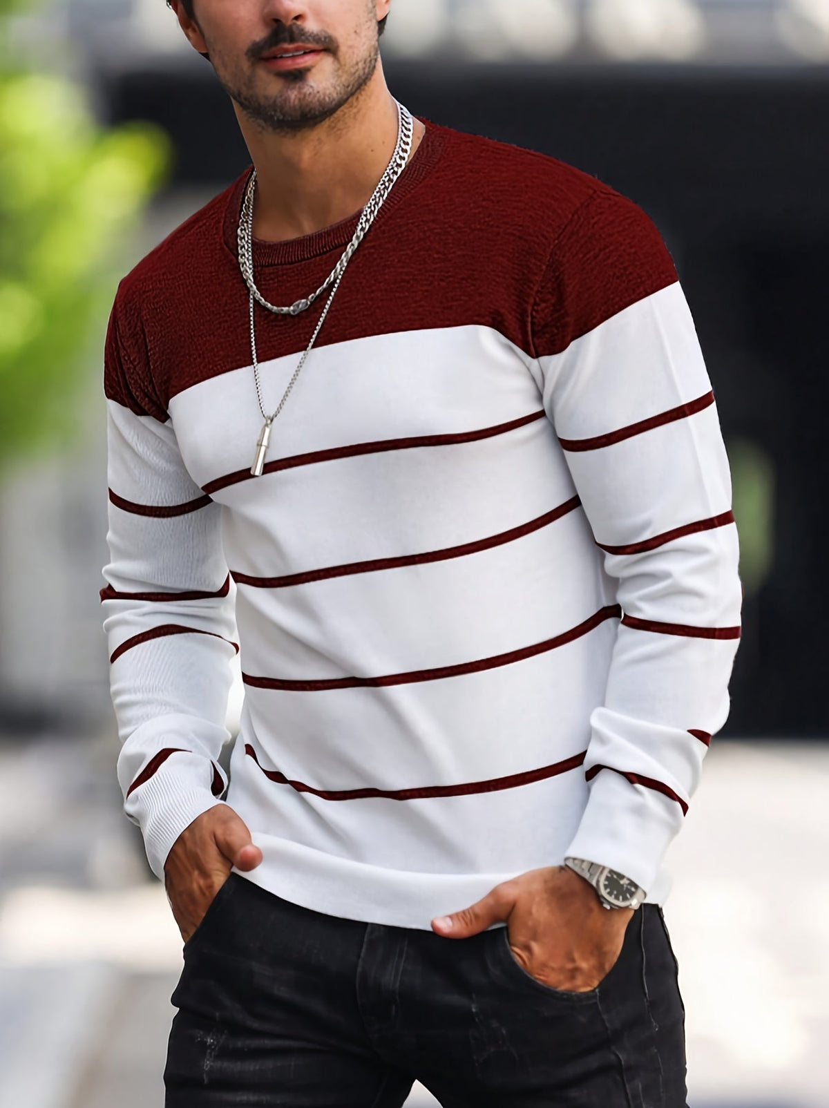 Men's Striped Crew Neck Jumper