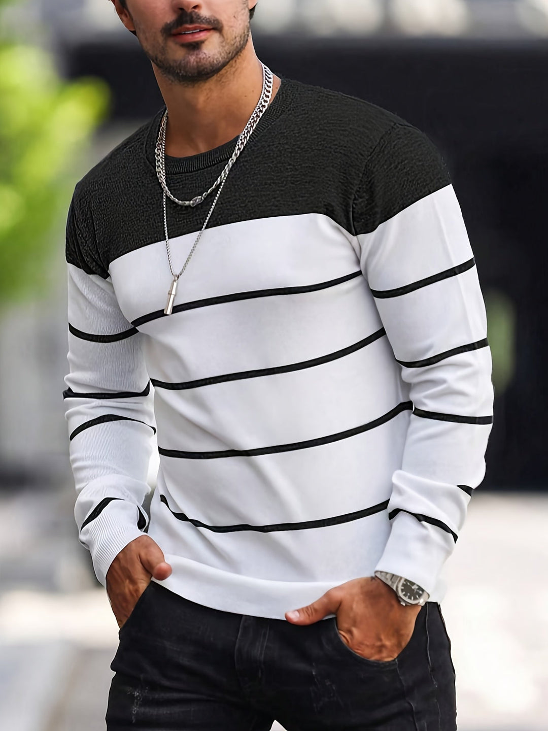 Men's Striped Crew Neck Jumper