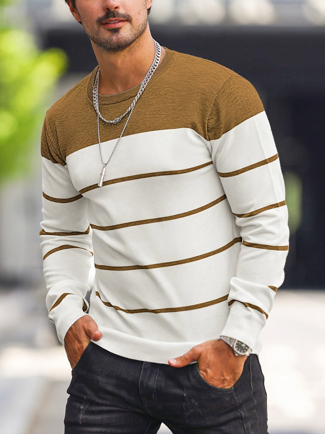 Men's Striped Crew Neck Jumper