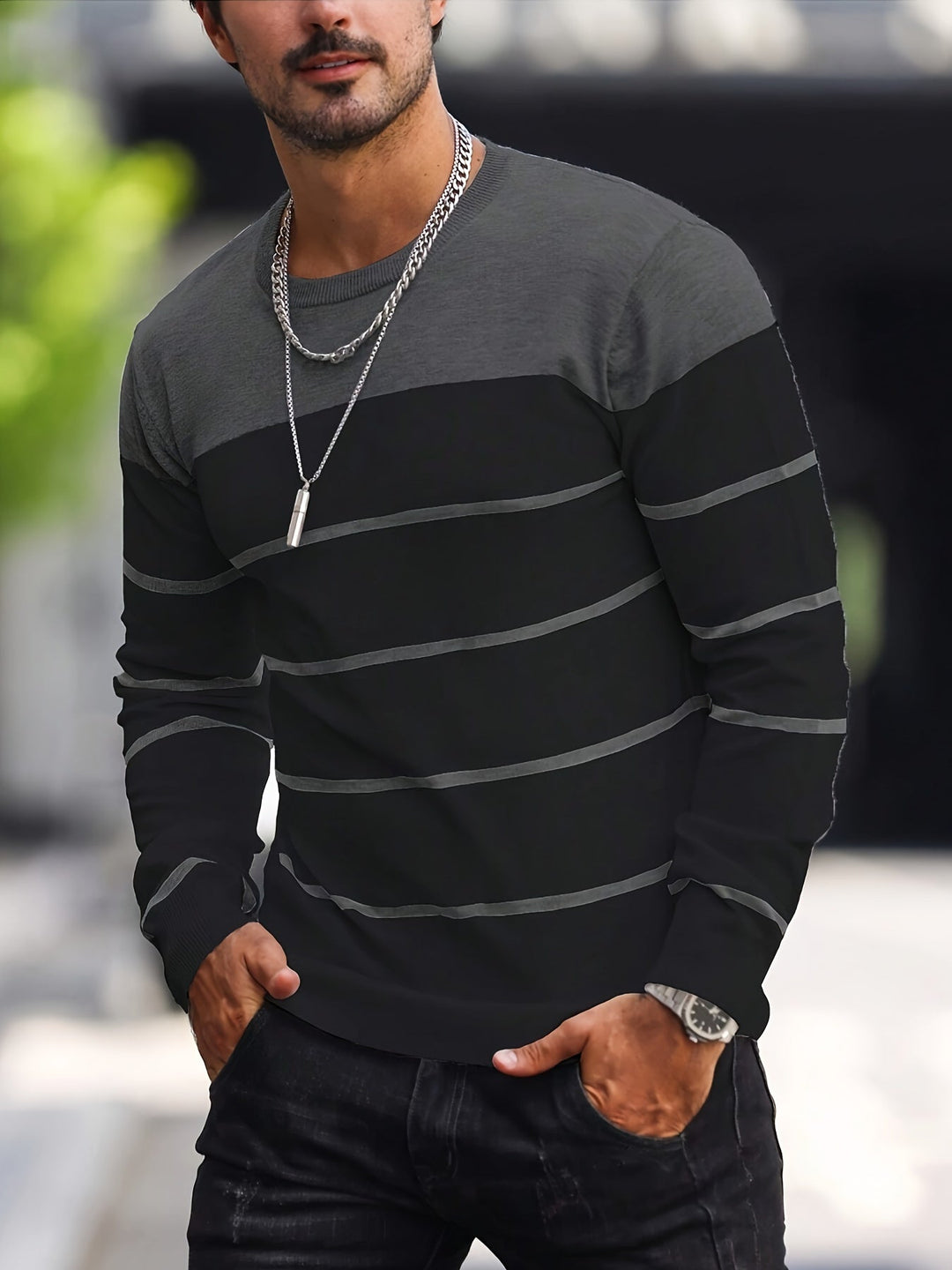 Men's Striped Crew Neck Jumper