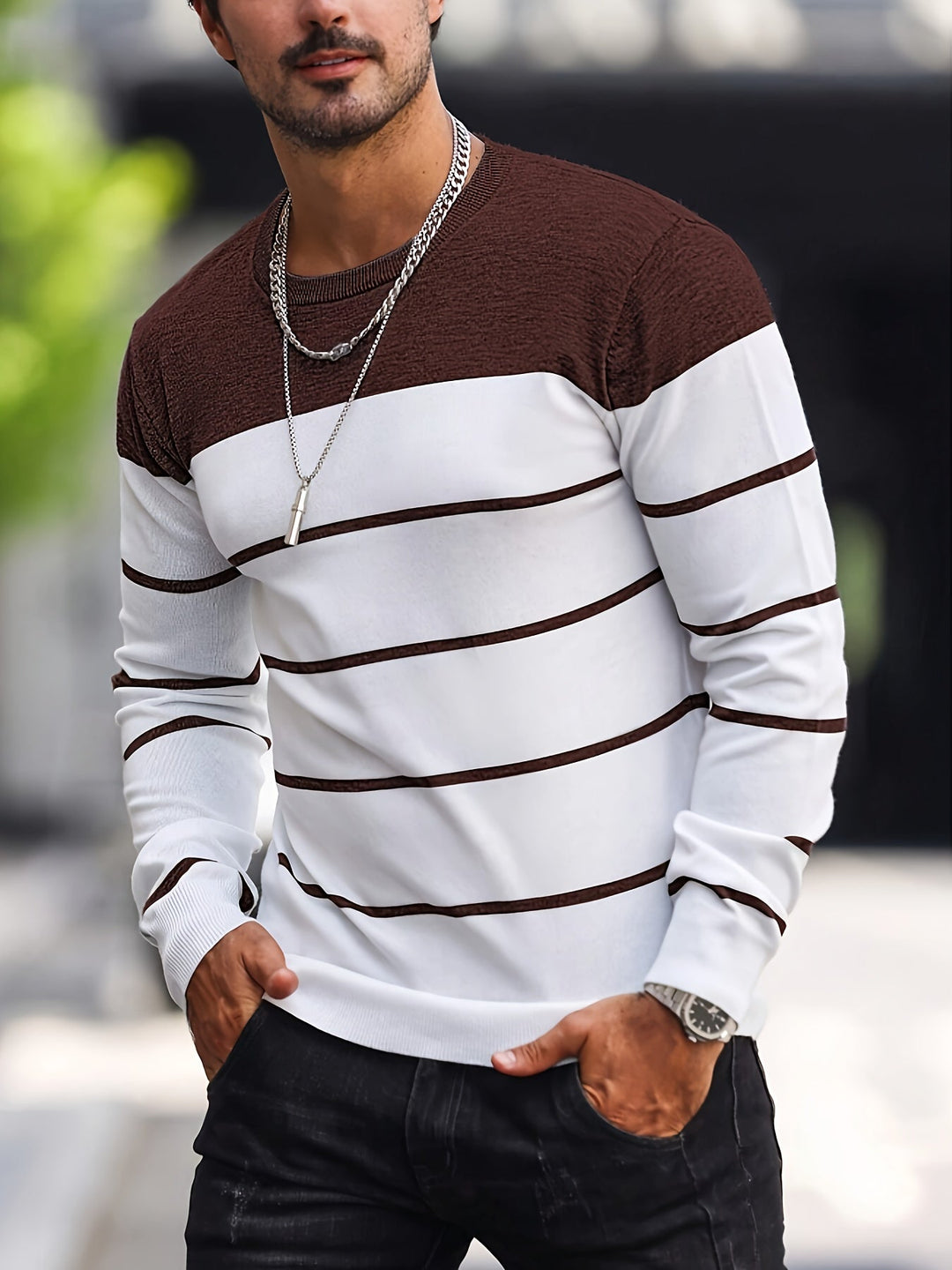 Men's Striped Crew Neck Jumper