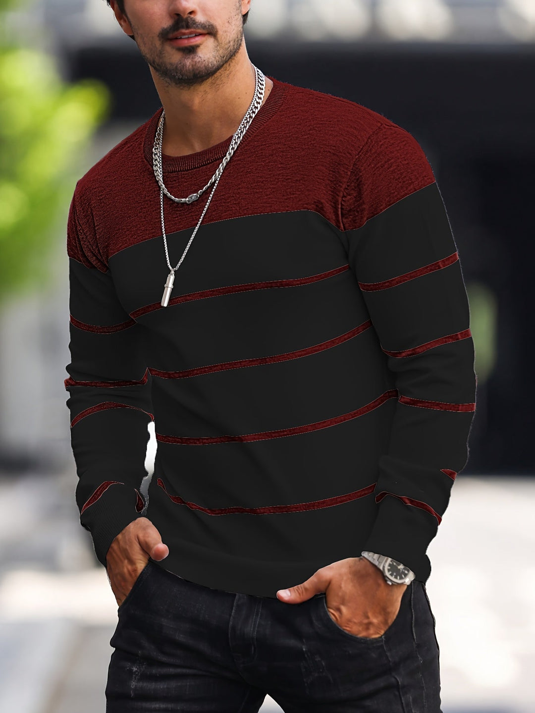 Men's Striped Crew Neck Jumper