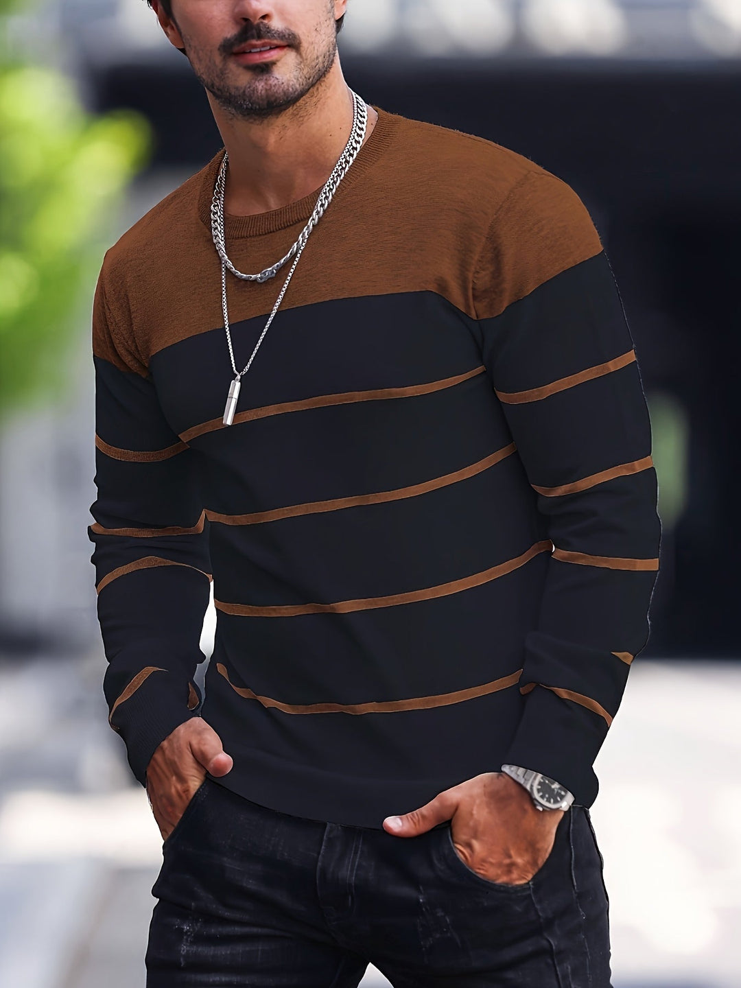 Men's Striped Crew Neck Jumper
