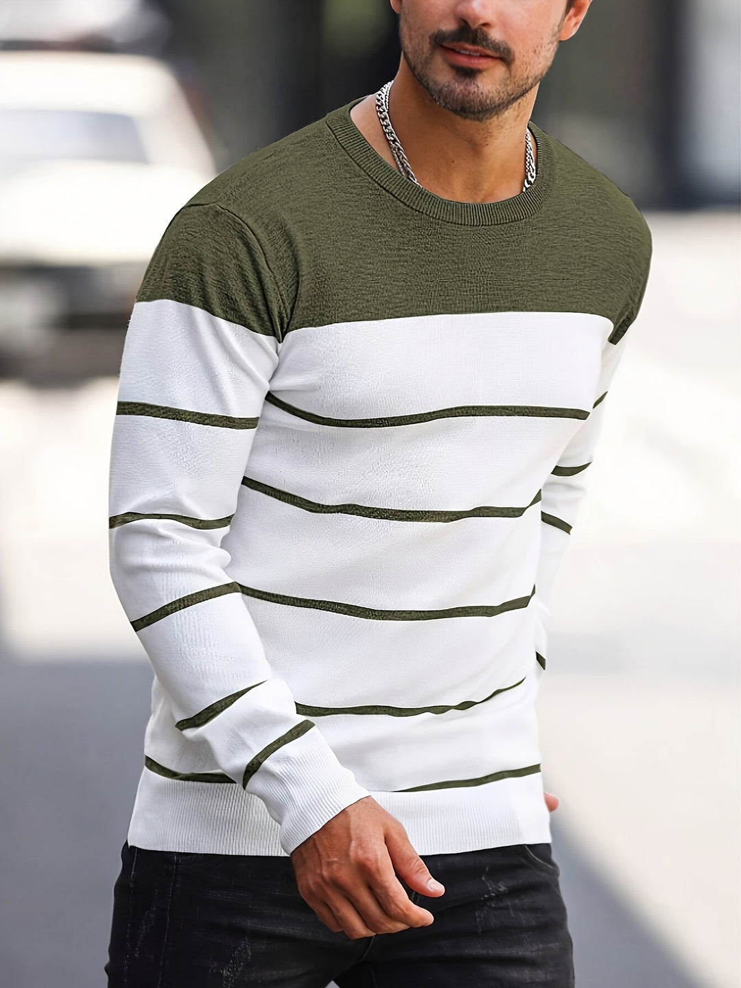 Men's Striped Crew Neck Jumper