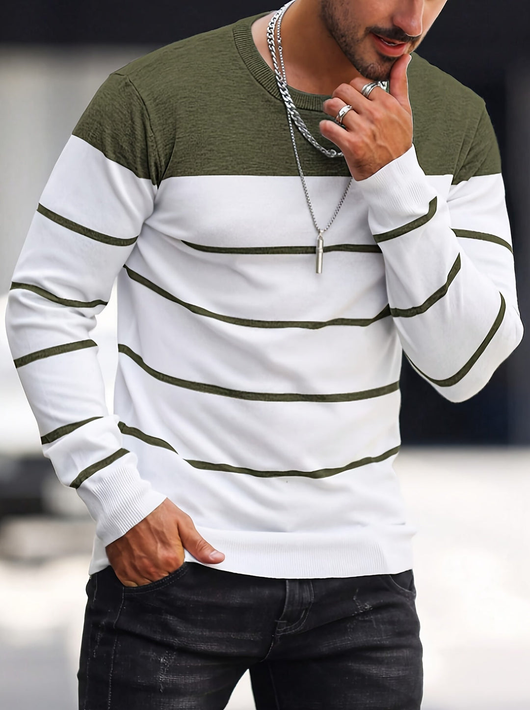 Men's Striped Crew Neck Jumper