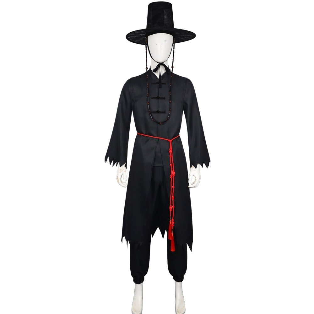 Cosplay Costume Korean Hanbok with Mesh Hat Silver Flame Coat and Accessories Fantasy Set - Image 9