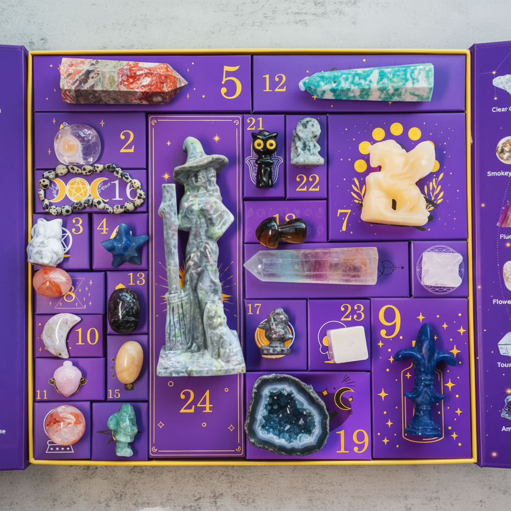Crystal Advent Calendar with Polished Points and Carved Gemstone Figurines 24-Day Countdown Box - Image 2