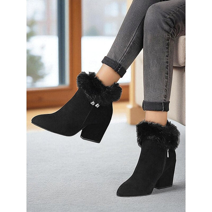 Women's Fur Trimmed Block Heel Ankle Boots